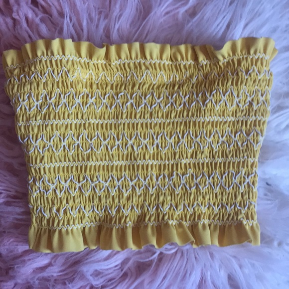 yellow tube top swimsuit